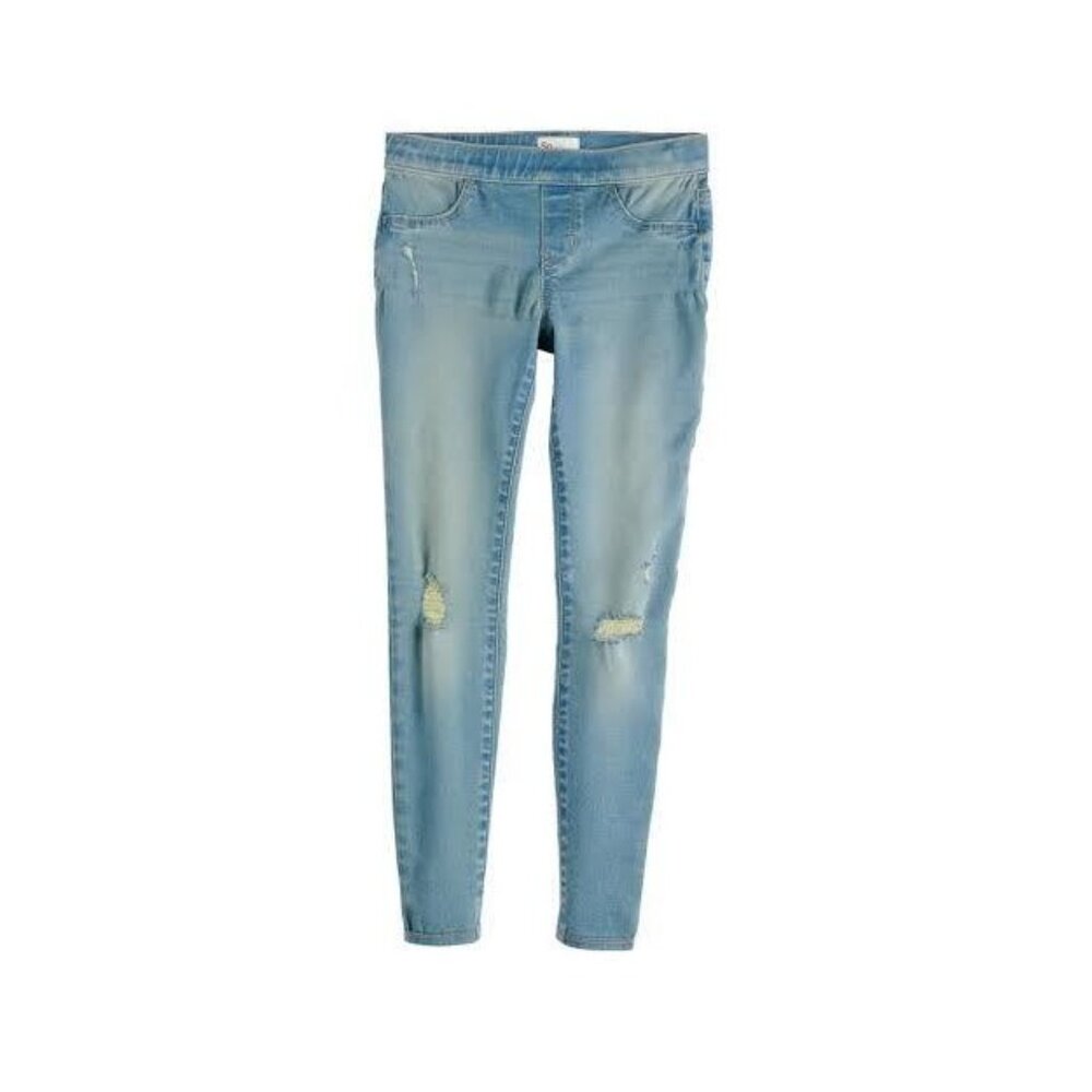 Girls SO Pull-On Ultimate Light Tint Stretch Distressed Jeggings Size 7